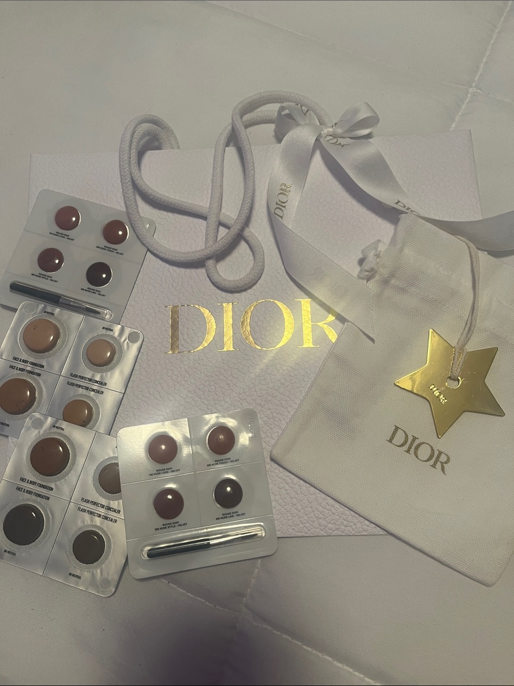 Dior Gold Star Charm with Dior Bag, Dior Ribbon, Dior Pouch, Dior Samples New